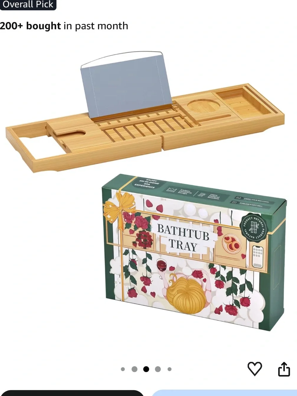 Bamboo Bathtub Tray - Expandable Caddy with Book, Tablet & Wine Glass Holder